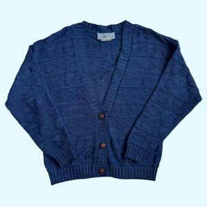 Vintage 90s Two Roads Knit Cardigan Blue Purple Small